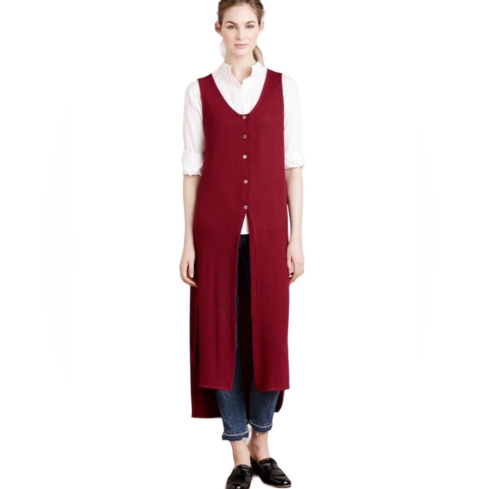 ANTHROPOLOGIE COIN 1804 Women’s Sleeveless Long Button Front Burgundy Vest XS